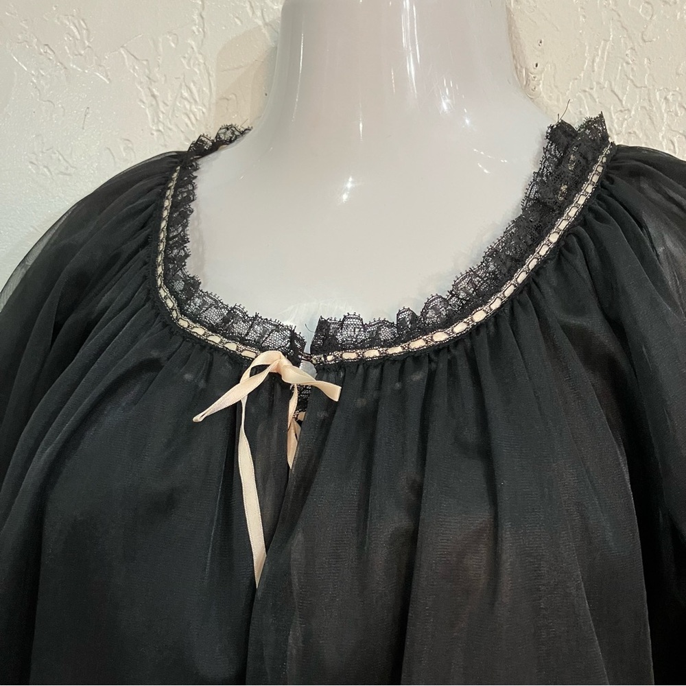 1960s Vintage Black Chiffon Peignoir Nightgown Li… - image 3
